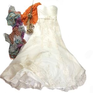 Elegant Cream Strapless Wedding Dress Sz 6